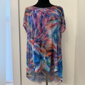 Chico's Multicolor Watercolor-Print Short Sleeve Tunic Top High Low Size 1 M
